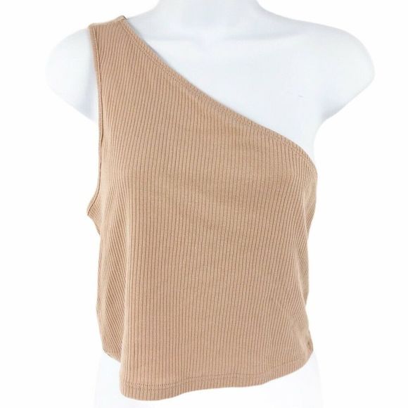 Topshop Tops - LAST CHAMCE! Topshop One Shoulder Ribbed Top Beige 12